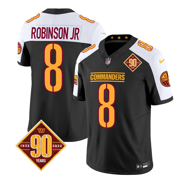 Men's Washington Commanders #8 Brian Robinson Black/White 2023 F.U.S.E. 90th Anniversary Vapor Limited Football Stitched Jersey